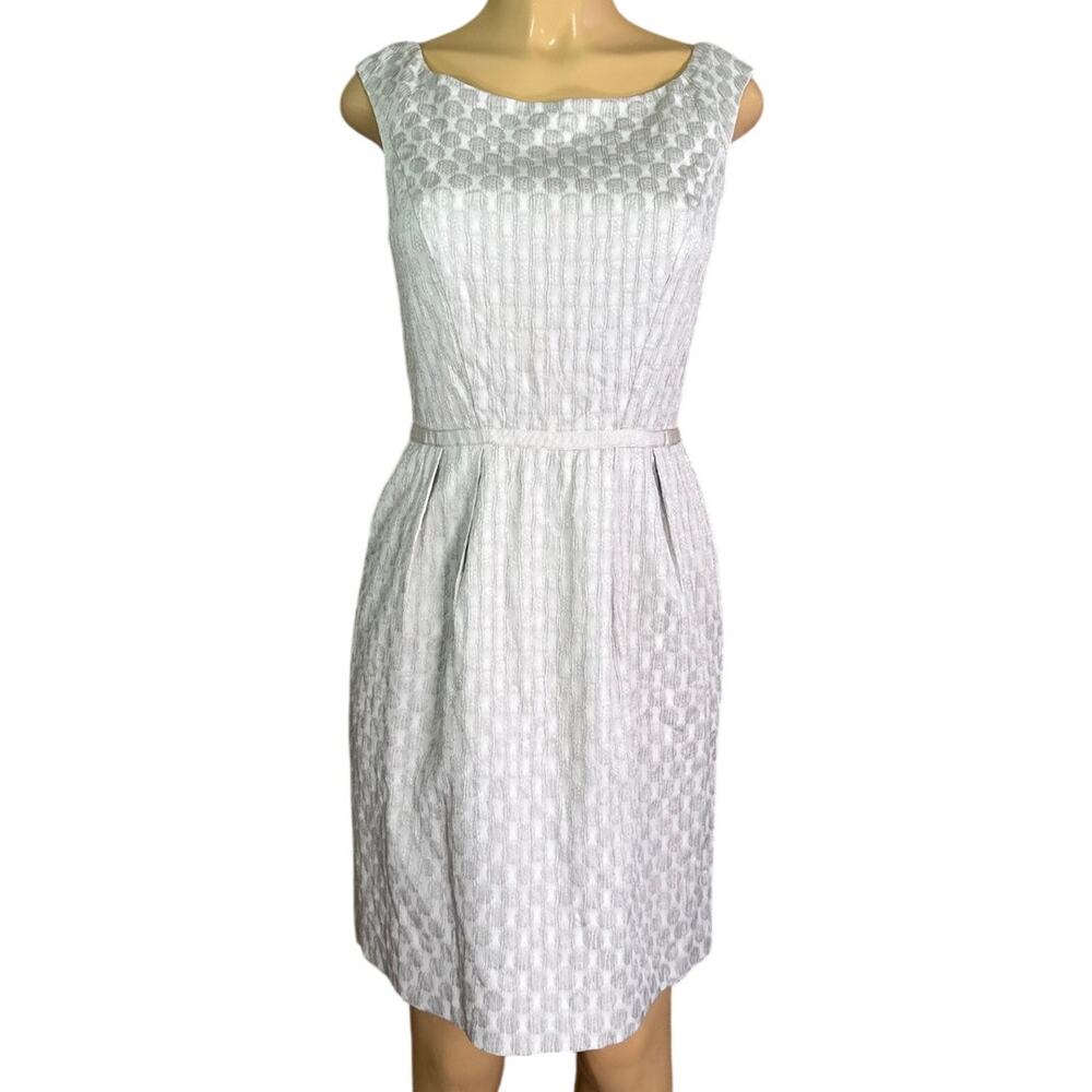 White House Black Market Jacquard Dot Sheath Dress Champagne Size 4 NWT